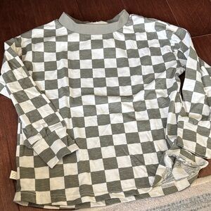NWOT Childhoods Checkerboard Long Sleeve Shirt - Olive & White